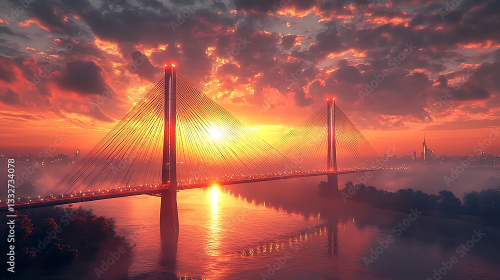 Obraz premium Modern cable-stayed bridge at sunset skyline high resolution image