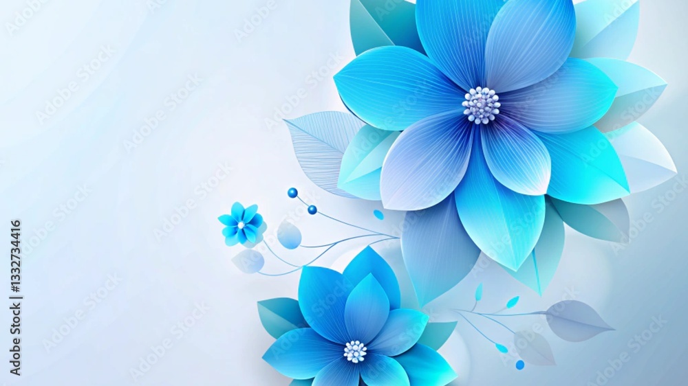 Harmony in Blue- Elegant Flowers on a Soft Background