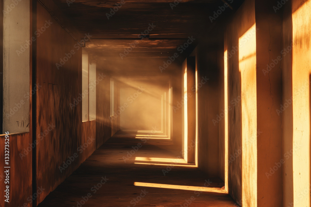 Fototapeta premium A long, narrow hallway with a lot of light shining through the windows