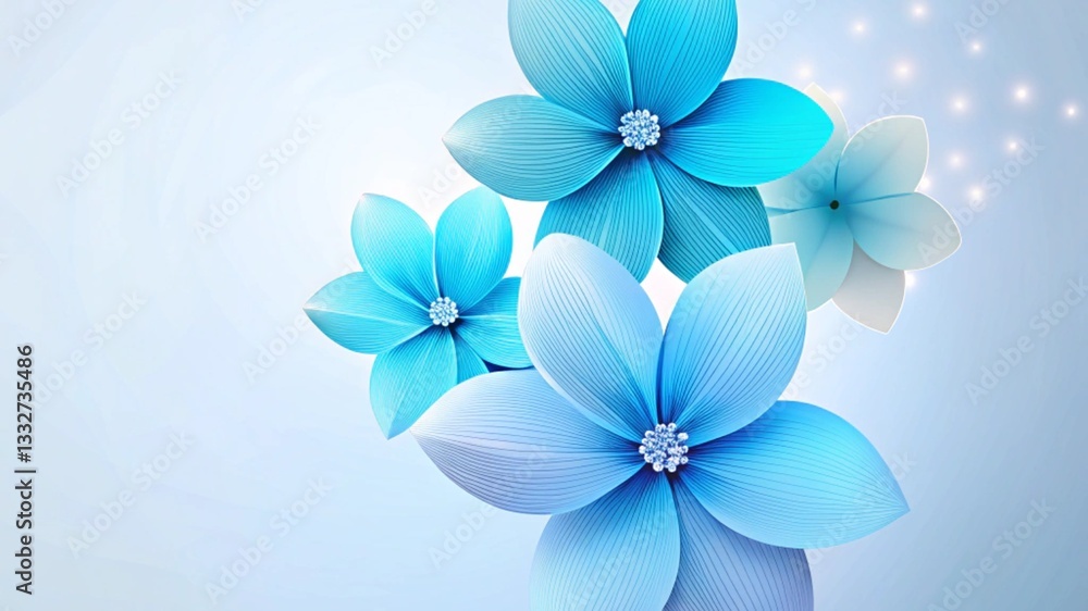 Harmony in Blue- Elegant Flowers on a Soft Background