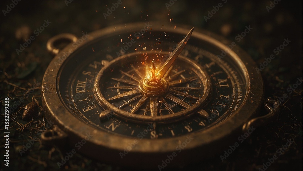 Magical golden compass with glowing needle for direction and strategy Magical golden compass with glowing needle for direction and strategy