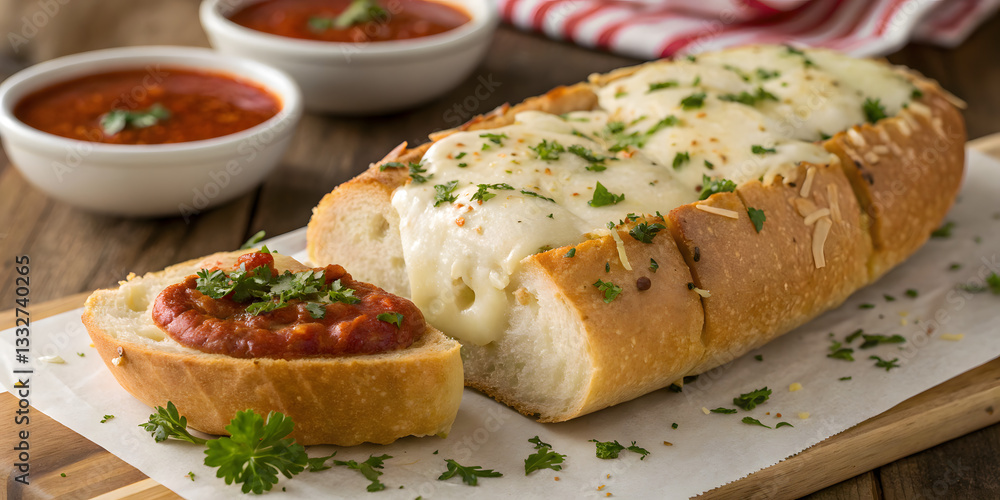 Cheesy Stuffed Garlic Bread with Herbs – High-Resolution 4K Image with a Removable Background Cheesy Stuffed Garlic Bread with Herbs – High-Resolution 4K Image with a Removable Background