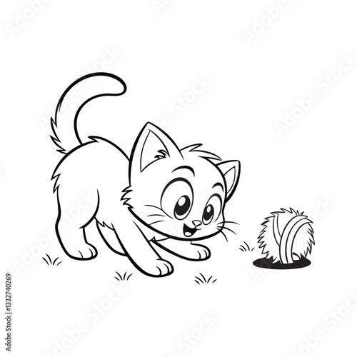 A tiny kitten crouches low wiggling its tail 