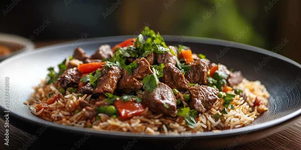 Delicious Beef Fried Rice Served on a Plate Delicious Beef Fried Rice Served on a Plate