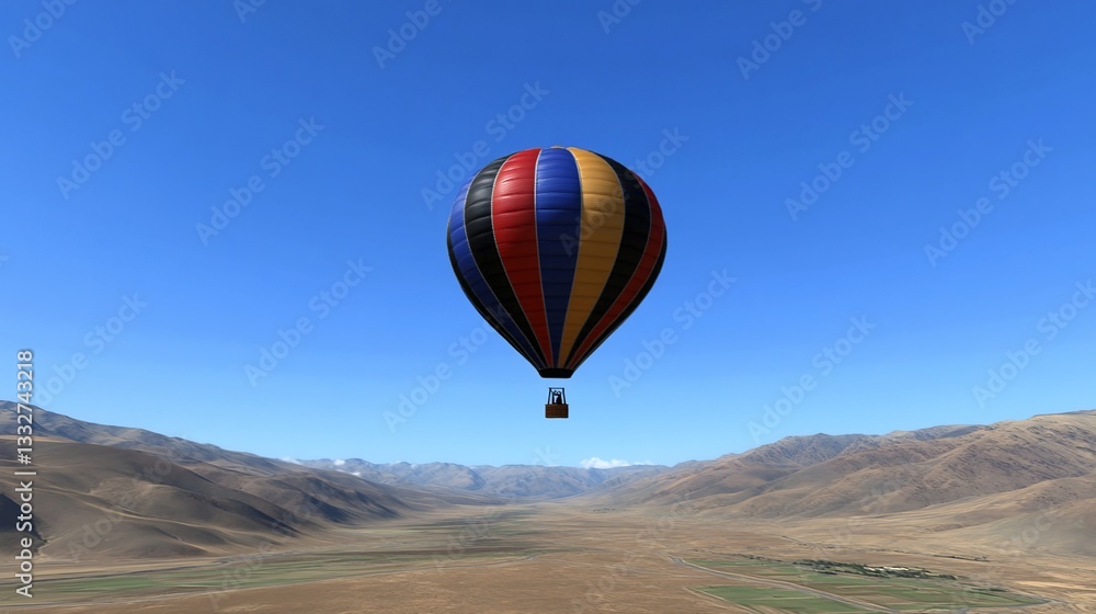 Fototapeta premium Colorful hot air balloon over a valley