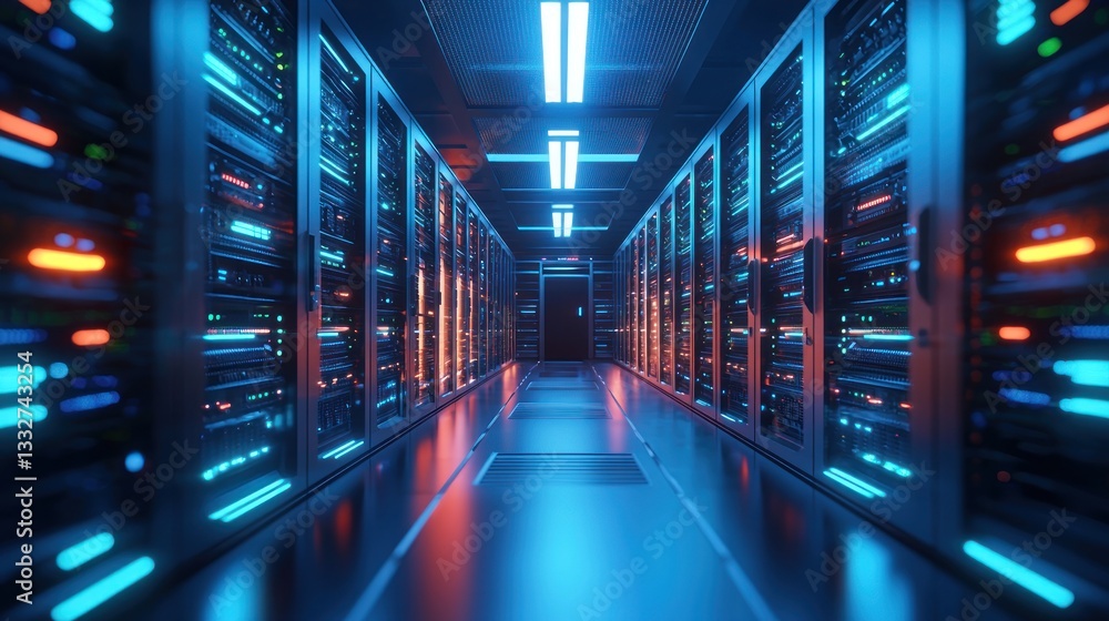Fototapeta premium Futuristic Server Room: A Glimpse into the Digital Core