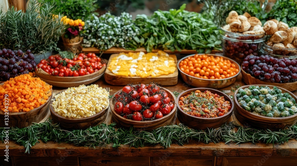 Vibrant Buffet of Fresh Produce and Appetizers Vibrant Buffet of Fresh Produce and Appetizers