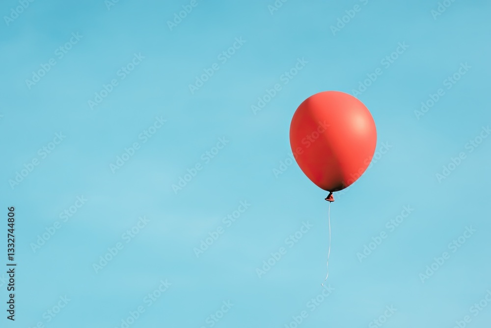 Obraz premium lone red balloon slowly rising against vast blue sky symbolizes inflation providing ample copy space