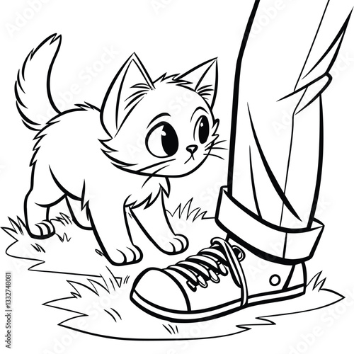A wobbly kitten takes its first tiny steps coloring page 