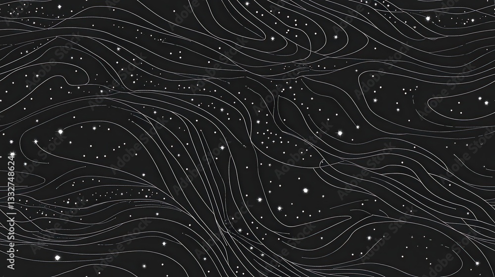 Seamless Repeating Pattern of Stunning Constellations in Minimalist Design with Flowing Lines and Soft Stars Against Dark Background Seamless Repeating Pattern of Stunning Constellations in Minimalist Design with Flowing Lines and Soft Stars Against Dark Background