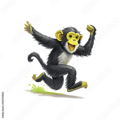 Monkey running and jumping colored illustrator vector file 