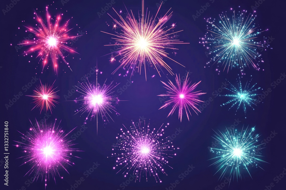 Fototapeta premium Colorful fireworks on dark sky exploding in vibrant patterns during celebration