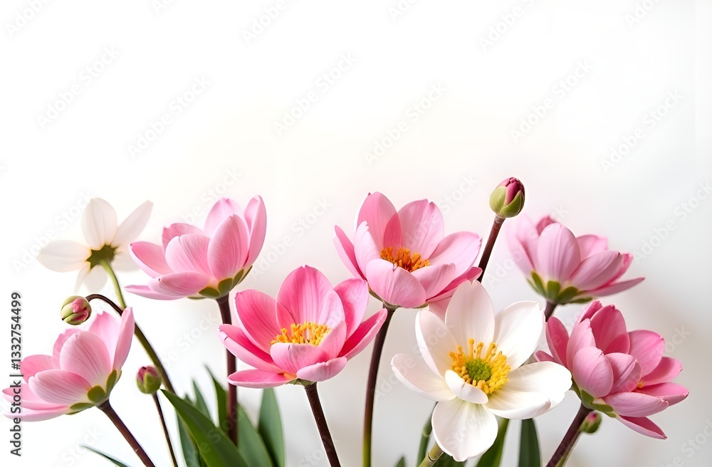 Fototapeta premium Pink spring flowers on a white isolated background