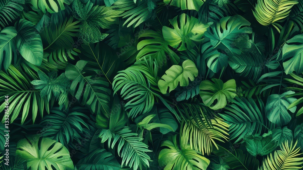 Lush Tropical Rainforest Foliage Seamless Pattern Ideal for Backgrounds or Design Projects Featuring Vibrant Greenery and Natural Elements Lush Tropical Rainforest Foliage Seamless Pattern Ideal for Backgrounds or Design Projects Featuring Vibrant Greenery and Natural Elements