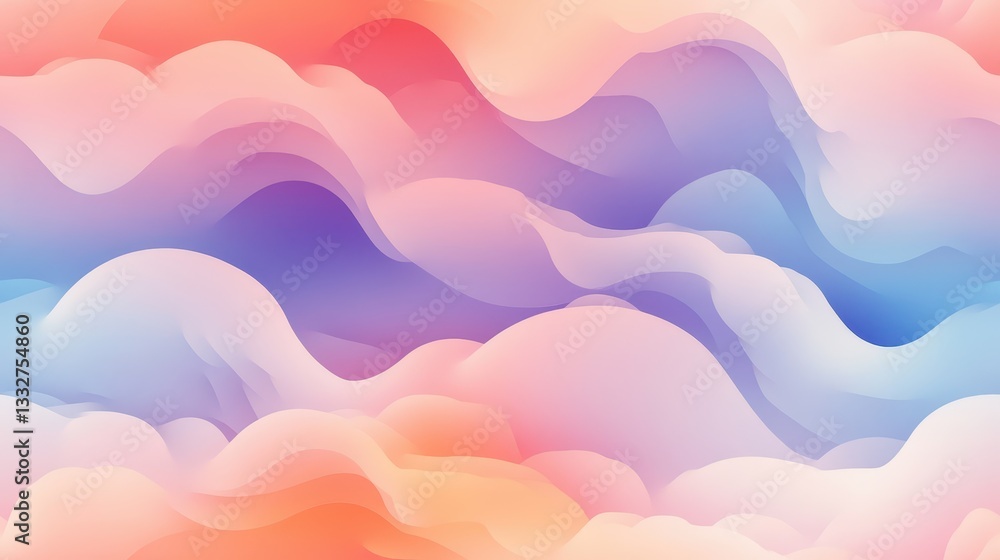 Seamless abstract pattern depicting gentle weather curves with gradients of soft colors like pink, purple, and blue for creative backgrounds and designs. Seamless abstract pattern depicting gentle weather curves with gradients of soft colors like pink, purple, and blue for creative backgrounds and designs.