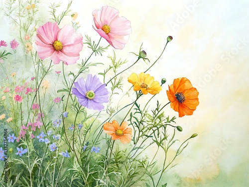 Wallpaper Mural Delicate Floral Watercolor Painting with Vibrant Wildflowers Torontodigital.ca