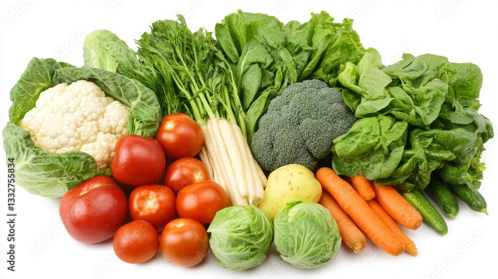 Assortment of fresh green vegetables like lettuce, broccoli, tomatoes, cabbage and carrots Assortment of fresh green vegetables like lettuce, broccoli, tomatoes, cabbage and carrots