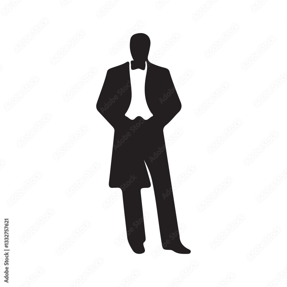 Silhouette of a businessman in a suit standing confidently Silhouette of a businessman in a suit standing confidently
