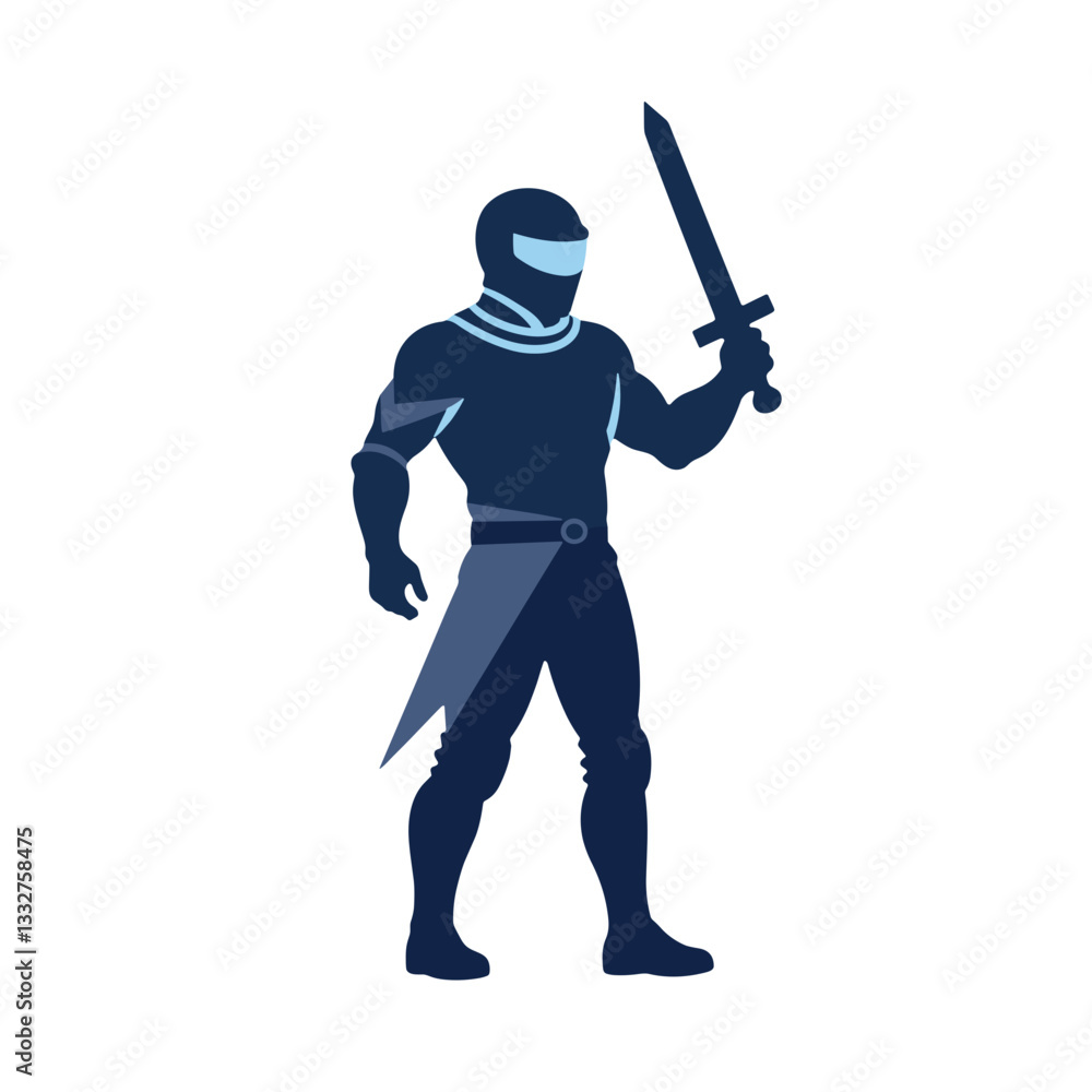Ninja warrior holding sword, ready for action, minimalist vector icon Ninja warrior holding sword, ready for action, minimalist vector icon