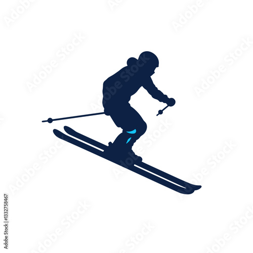 Skier action silhouette jumping downhill, energetic and adventurous