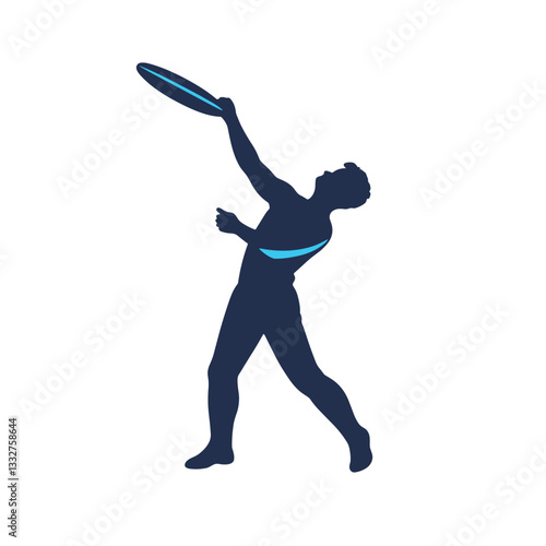 Disc thrower in action, minimalistic vector icon in modern design