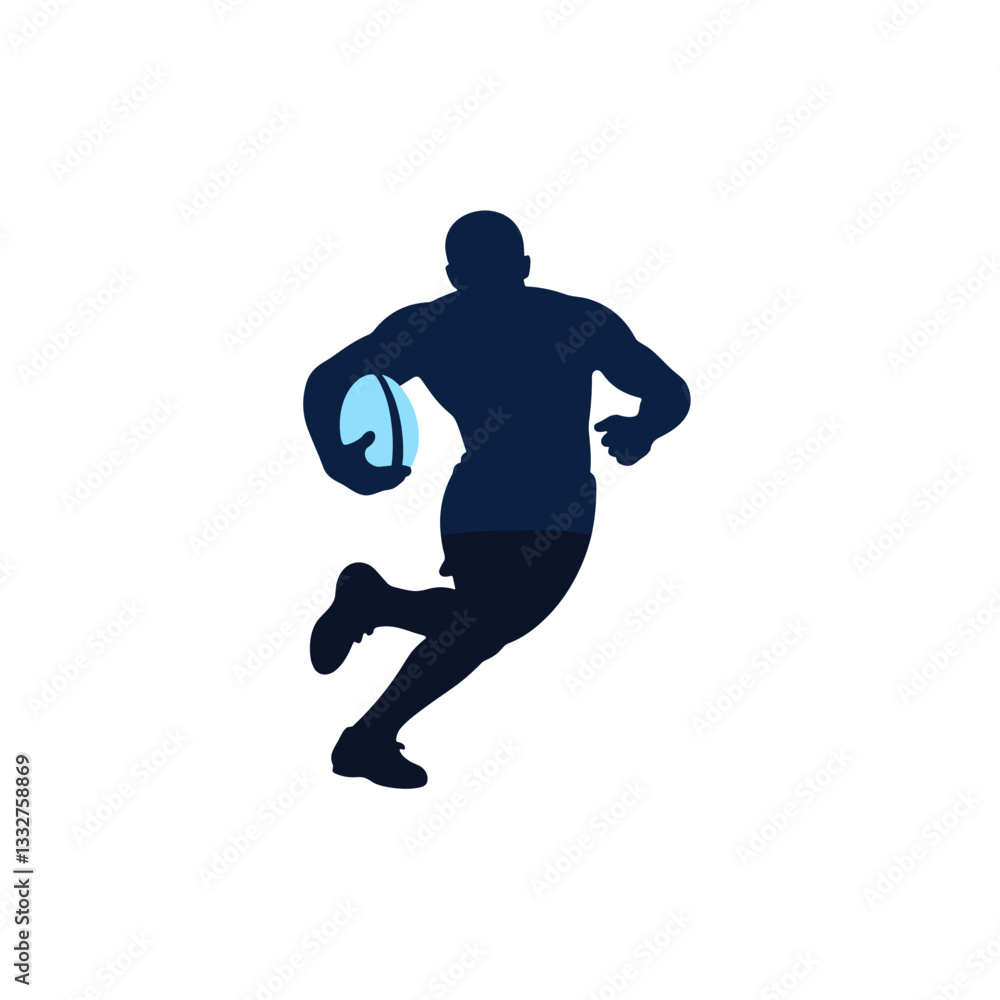 Rugby player sprinting with ball, dynamic motion in a minimalistic style Rugby player sprinting with ball, dynamic motion in a minimalistic style