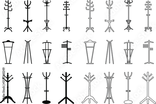 coat stand icon in flat, line set. isolated on transparent background 