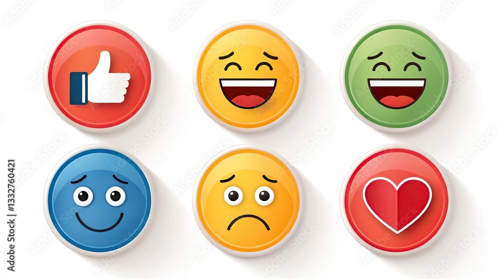 Emoji badges floating on white background Emoji badges floating on white background