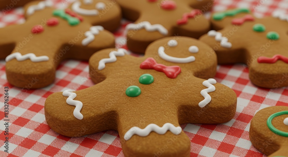 Delicious Gingerbread Men on Gingham - Festive gingerbread men cookies, red and white gingham tablecloth, Christmas baking, sweet treats, holiday cheer Delicious Gingerbread Men on Gingham - Festive gingerbread men cookies, red and white gingham tablecloth, Christmas baking, sweet treats, holiday cheer