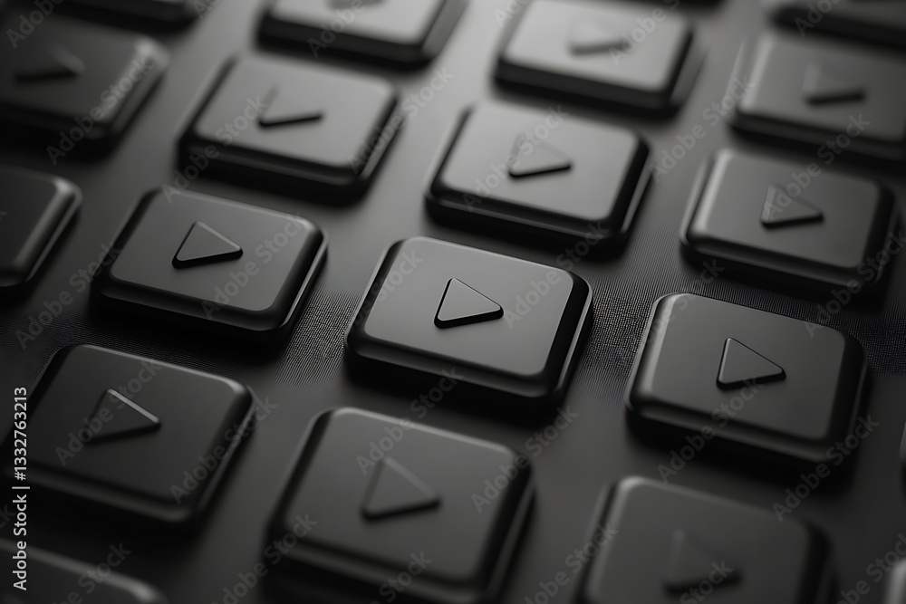 Grid of black buttons with play symbols, representing online multimedia content. Grid of black buttons with play symbols, representing online multimedia content.