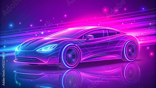 Futuristic Curved Vehicle with Glowing Lights and Motion