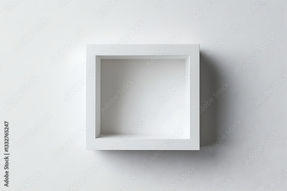 A white empty square frame on white wall A white empty square frame on white wall