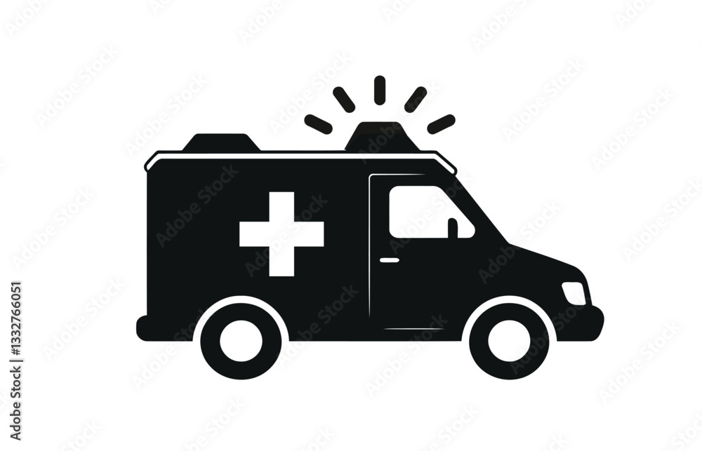 Fototapeta premium Emergency ambulance service icon And Black ambulance car icon with Ambulance Silhouette Vector Illustration. Emergency Vehicle Vector Design