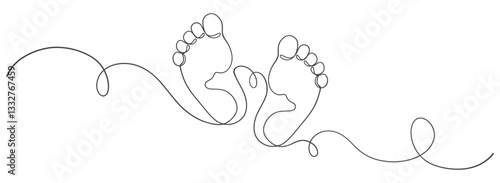 Continuous one line art drawing of little baby feet. Vector eps