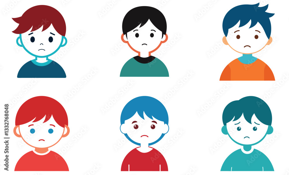 Sad Child Character Icons Set for Emotional Expression Sad Child Character Icons Set for Emotional Expression