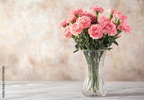 Wallpaper Mural Pink Carnation Bouquet in Crystal Vase on Wooden Table Torontodigital.ca