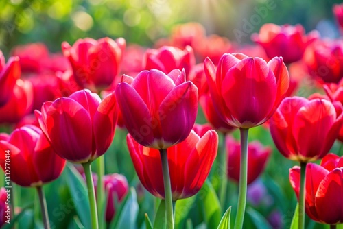 Pink tulips in the garden