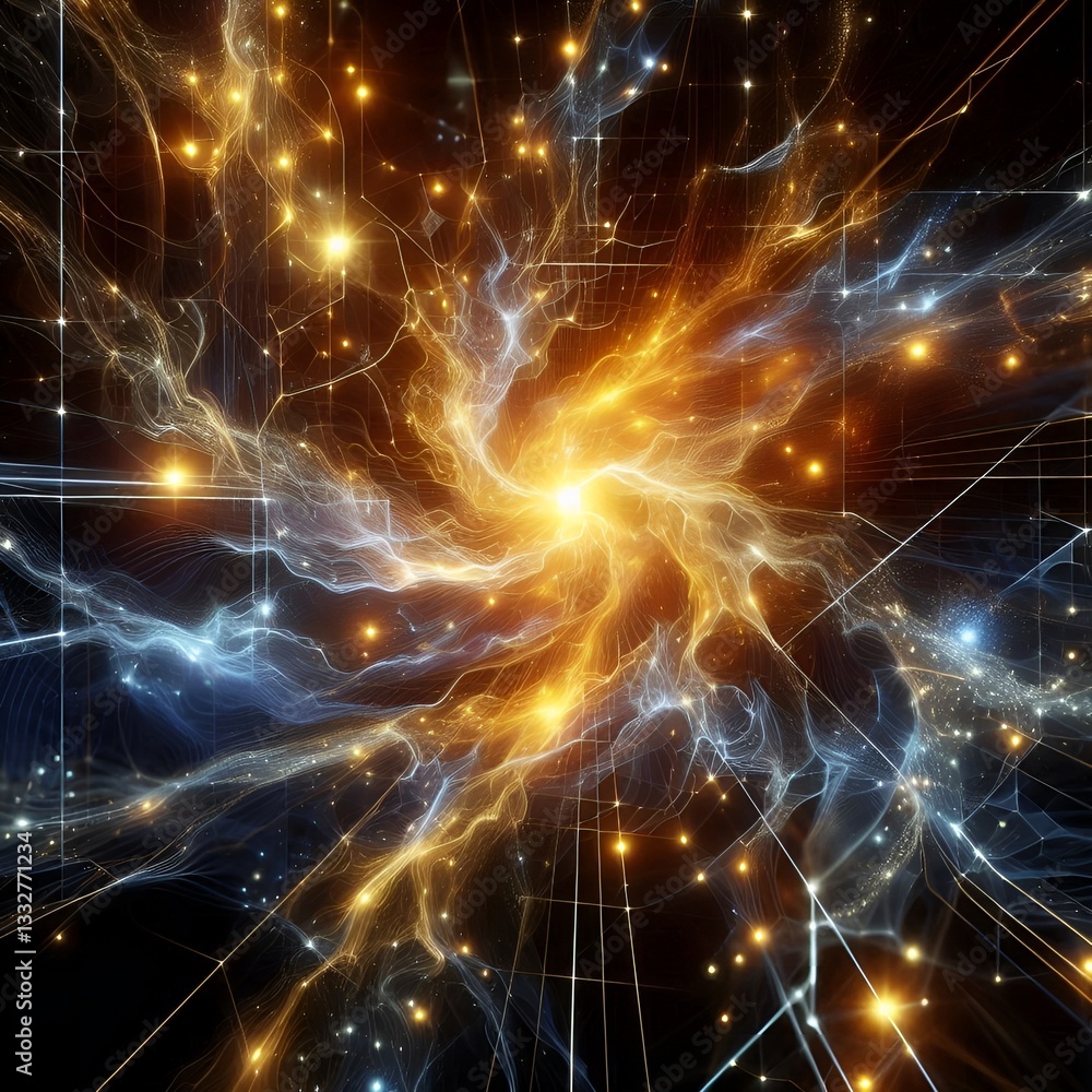 Futuristic Neural Light Cascades with Golden Energy Flow – Abstract Waves of a Background Futuristic Neural Light Cascades with Golden Energy Flow – Abstract Waves of a Background