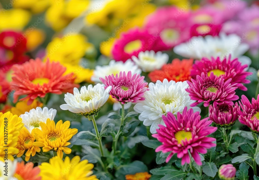 Vibrant Display of Colorful Chrysanthemum Flowers in Bloom Capturing Nature's Beauty and Elegance in a Flower Garden Setting Vibrant Display of Colorful Chrysanthemum Flowers in Bloom Capturing Nature's Beauty and Elegance in a Flower Garden Setting