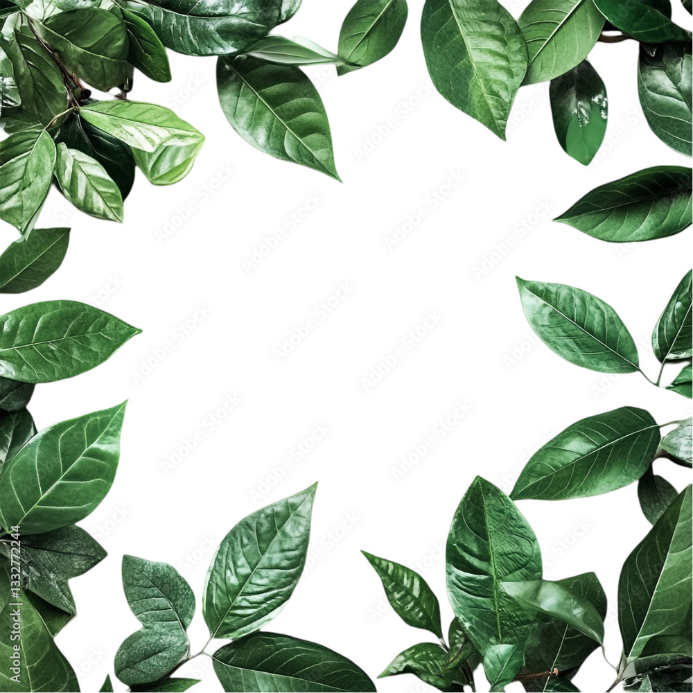 Fototapeta premium Lush Green Leaves Frame Abstract Glitch Art Vibrant Colors Nature and Technology Fusion