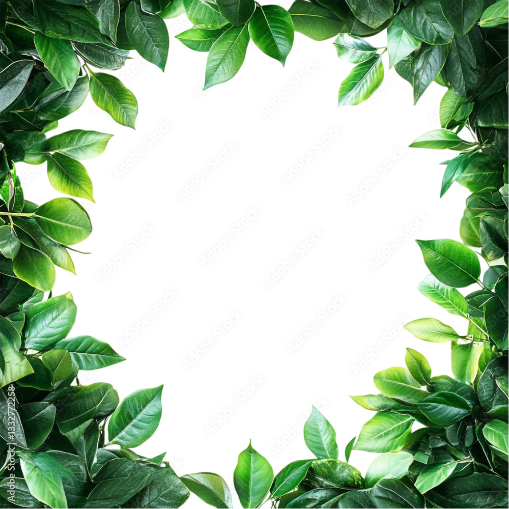 Naklejka premium Lush Green Leaves Frame Abstract Colorful Design Vibrant Nature Art