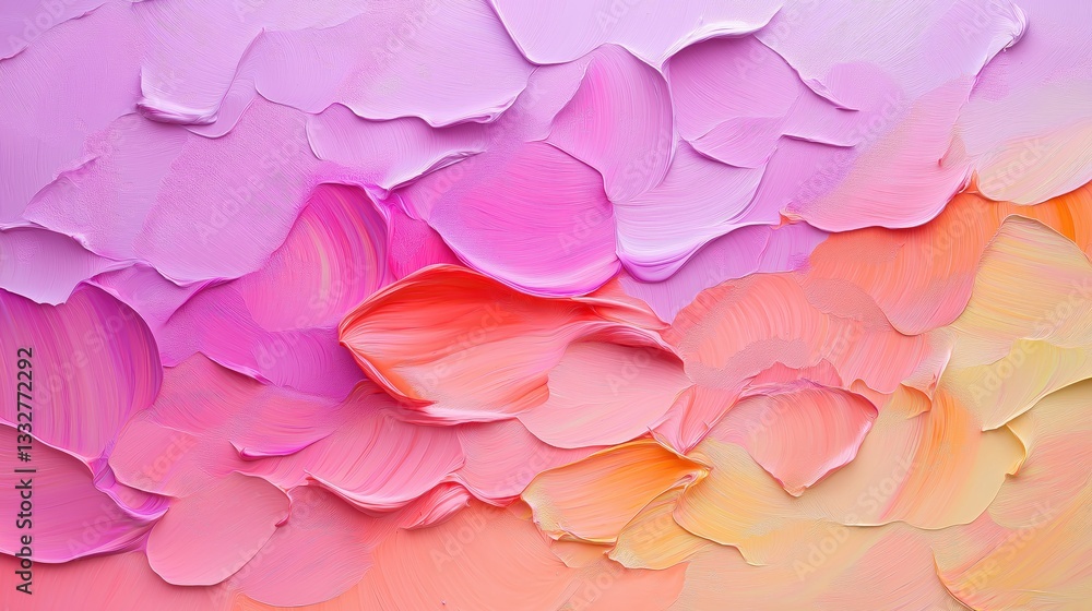 Obraz premium A stunning abstract painting featuring layered, textured brushstrokes in shades of pink, orange, and pastel tones, creating a soft and fluid artistic composition with depth and movement