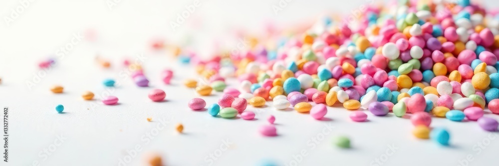 Rainbow sprinkles scattered on white, vibrant & dense , colorful confetti, bright Rainbow sprinkles scattered on white, vibrant & dense , colorful confetti, bright