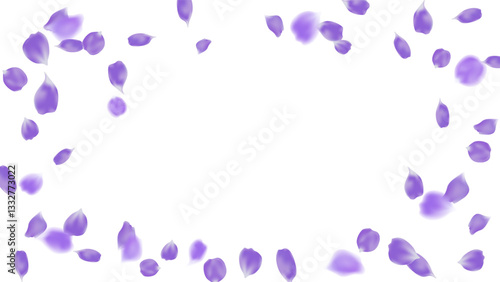 Realistic purple rose petals flying around isolated vector. Romantic background, floral spring season