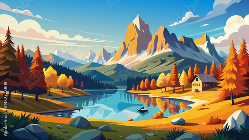 Great sunny scene on Antorno lake with Tre Cime di Lavaredo (Drei Zinnen) mount. Colorful autumn landscape in Dolomite Alps, Province of Belluno, Italy, Europe. Beauty of nature concept 