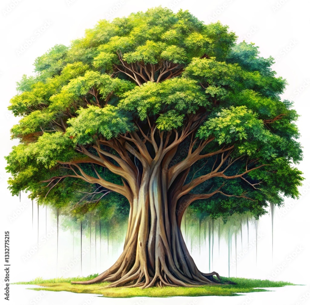 Majestic Banyan Tree Nature's Grandeur on a White Canvas