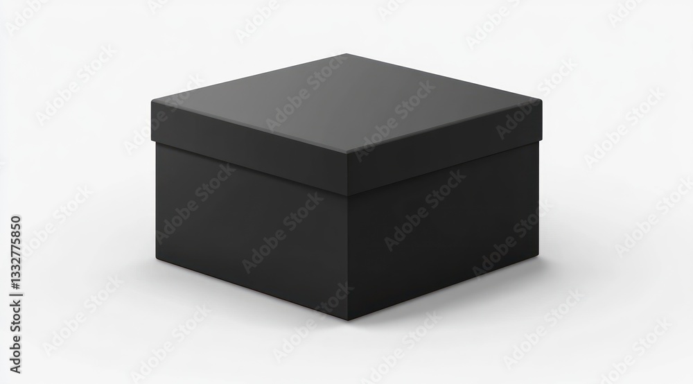 Isolated Square Black Box with Lid for Gifts or Products Mockup Isolated Square Black Box with Lid for Gifts or Products Mockup