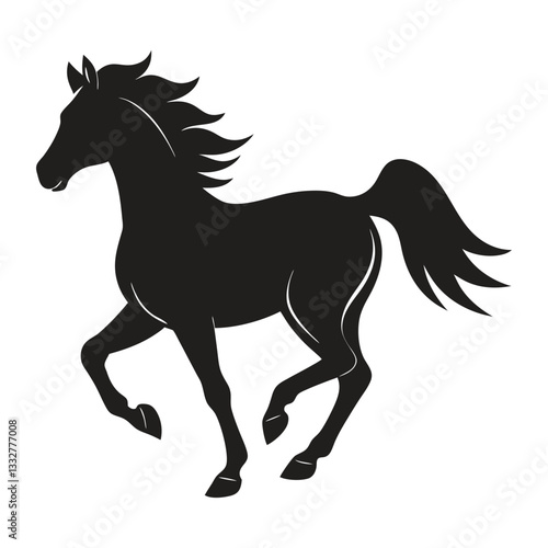 A silhouette of a running horse