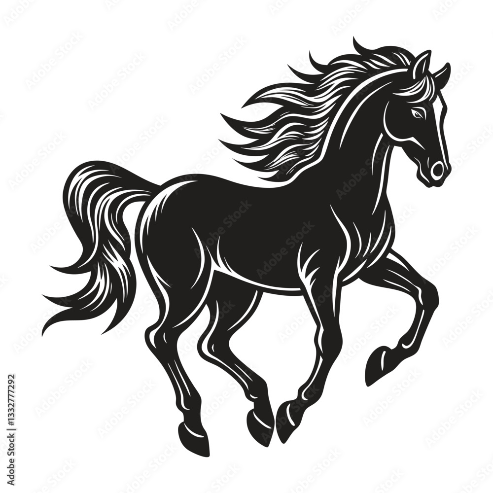 A silhouette of a running horse A silhouette of a running horse