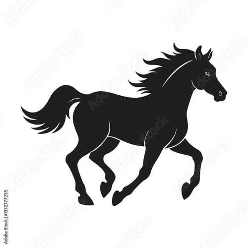 A silhouette of a running horse